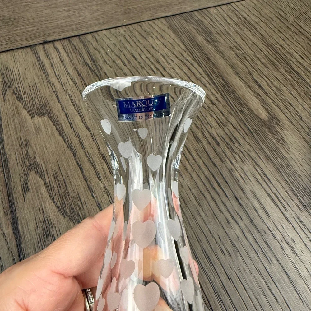 Marquis by Waterford Crystal Heart Bud Vase 7 Inch Frosted Hearts Poland Chip